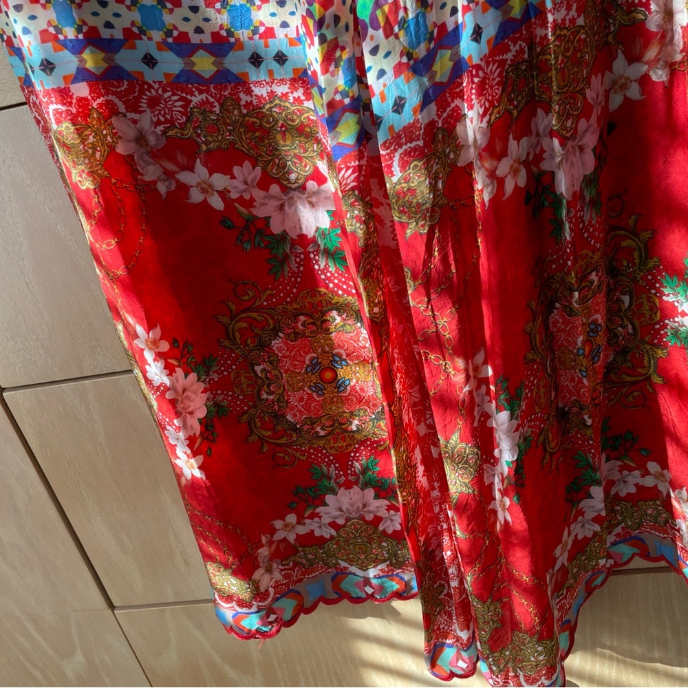 NWT Johnny Was Red Orange Multicolor Split Wide Leg Pants - Picture 5 of 7
